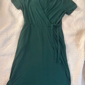 Amazon Essentials Forest Green Wrap Midi Dress